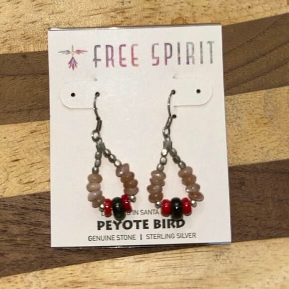 NWT Peyote Bird Free Spirit Sterling Silver Beaded Genuine Stone Earrings - Picture 3 of 4